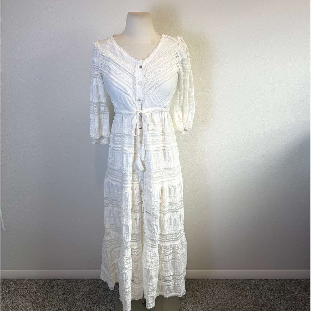 A Collective Story Ivory Lace Button Up Midi Dress Womens XS Prairie Cottage